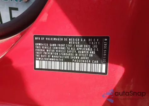 2021 Volkswagen Jetta 1.4T R-Line/1.4T S/1.4T Se z USA, uszkodzony, nr VIN 3VWC57BU5MM090799